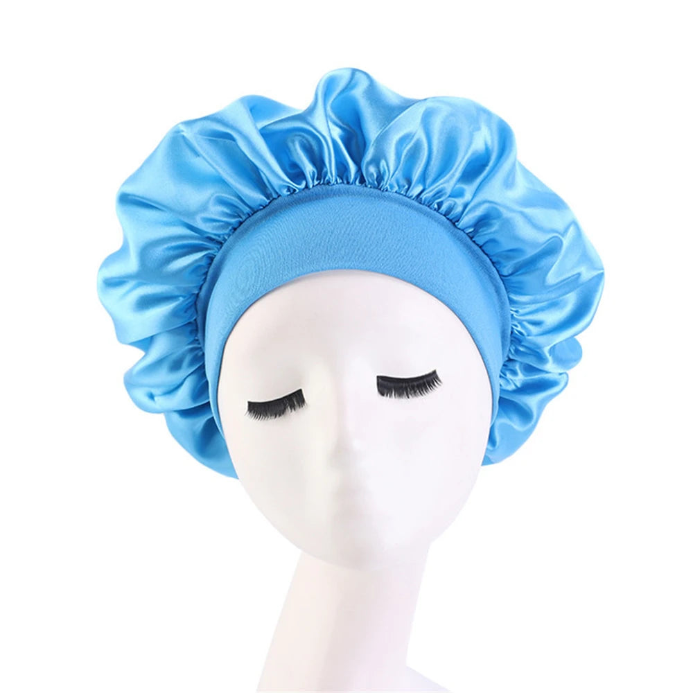 Newly Women's Satin Solid Sleeping Hat Night Hair Care Bonnet Nightcap For Women Men Unisex Cap