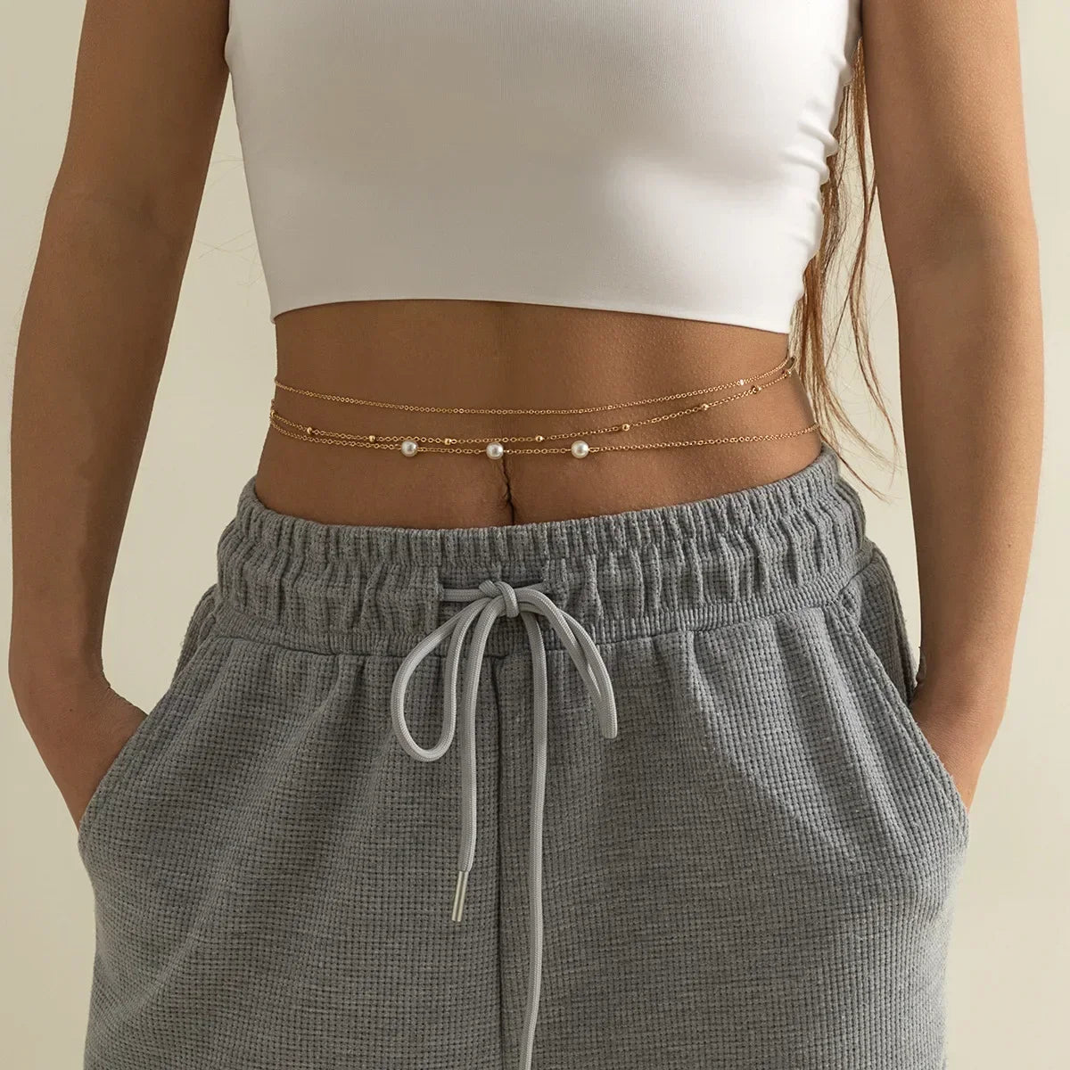Waist Accessory Fashionable and Personalized Round Bead Chain Twisted Chain Double-layer Women's Waist Chain New Body Chain
