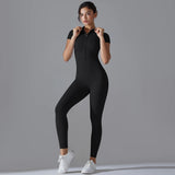 Yoga Set Women's Jumpsuits One-Piece Suit Zipper Short Sleeve Gym Push Up Workout Clothes Fitness Bodysuit Sportswear Tracksuit