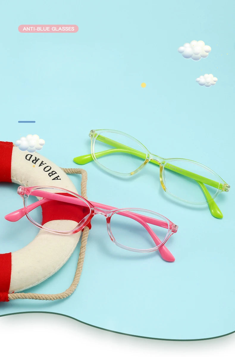 Blue Light Blocking Glasses for Kids Computer Glasses Silicone Frame Clear Lens Girl Boy Video Gaming Children Safety Eyewear