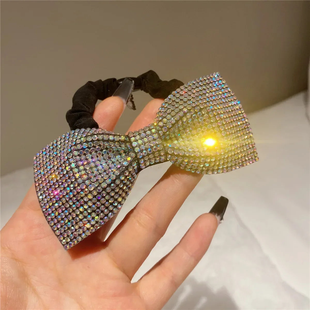 Korean Bow Elastics Hair Ties for Women Girls Shiny Crystal Ponytail Hair Rope Rubber Headbands Hair Accessoriesi-Remiel