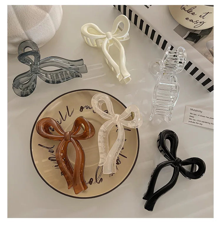 Ponytail Bow Large Hair Claw Crab Hair Accessories for Women Solid Acrylic Bowknot Hair Clips Hairpins Girls Barrettes Headbands