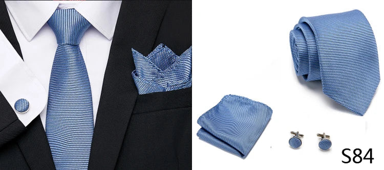 Luxury Tie Handkerchief Pocket Squares Cufflink Set Necktie For Men Blue Red Clothing Accessories