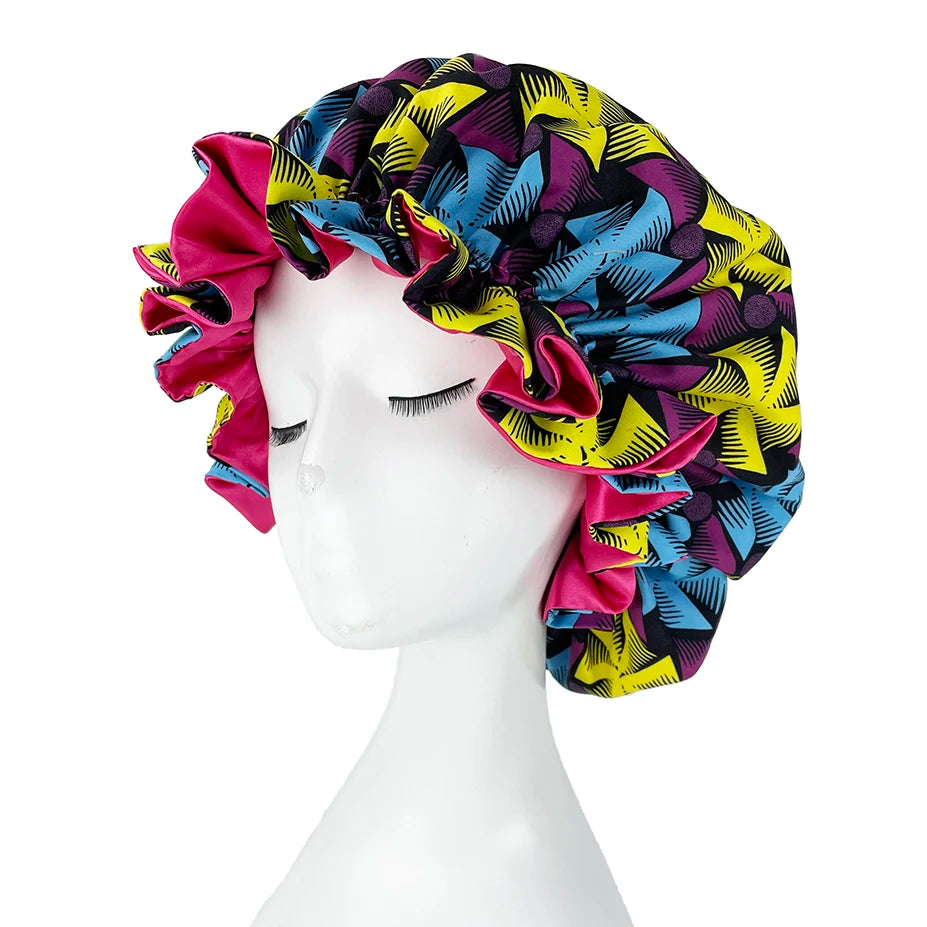 Double Layer Silky Satin Bonnet Women Sleeping Cap Large Reversible Satin Linned Night Sleep Headwrap Hat Hair Wrap Accessories