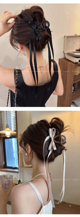 Black Bow Ribbon Hair Claw Clips Temperament Elegant Hairpin Women Princess Headdress Fashion Grab Clip Female Hair Accessories