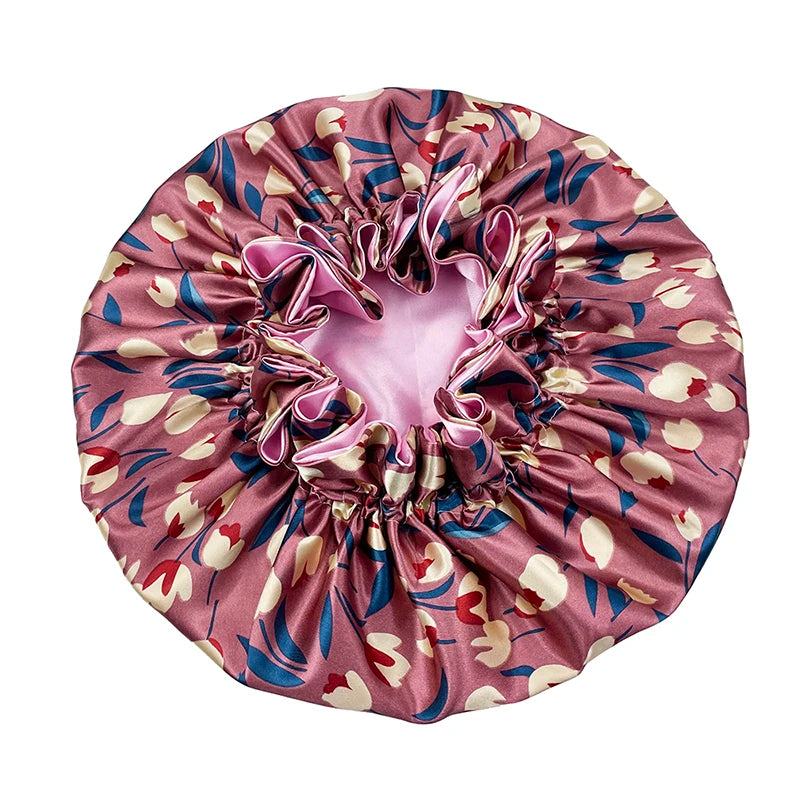 Double Layer Silky Satin Bonnet Women Sleeping Cap Large Reversible Satin Linned Night Sleep Headwrap Hat Hair Wrap Accessories