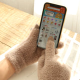 Knitted Gloves Winter Warm Thick Screen Fur Gloves Solid Mittens for Mobile Phone Tablet Pad Women's Cashmere Wool Glove