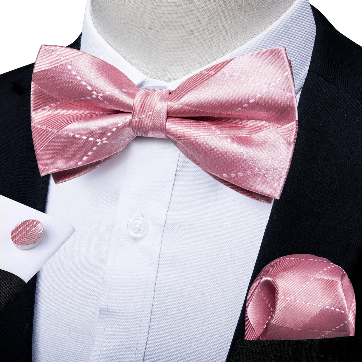 Classic Black Men Bow Ties 100% Silk Bowties Butterfly Pocket Square Cufflinks Set Suit Paisley Gold Pre-Tied Bow Tie DiBanGu