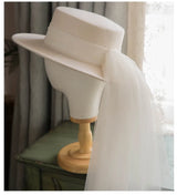 High end elegant retro French top hat with headdress wool white top hat travel photography H wedding hat