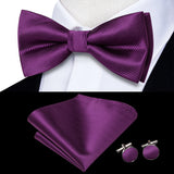 Dropshipping Solid Silk Mens Bow Tie Hanky Cufflinks Set Pre-tied Butterfly Knot Bowtie Wholesale for Male Wedding Business