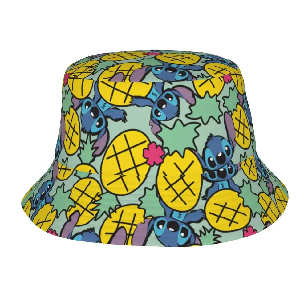 Unisex Kawaii Bucket Hats Funny Stitch Cartoon Accessories Bob Hat For Beach Headwear Lightweight