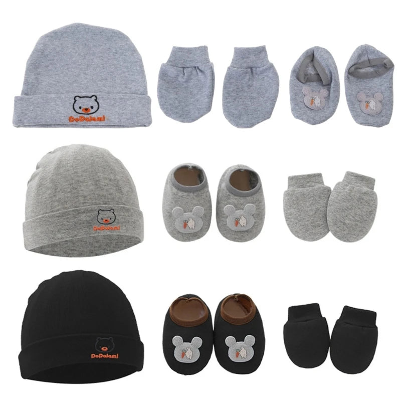 1 Set Baby Anti Scratching Gloves Hat Foot Cover Set Soft Cotton Newborn No Scratch Mittens Socks Beanies Cap Nightcap
