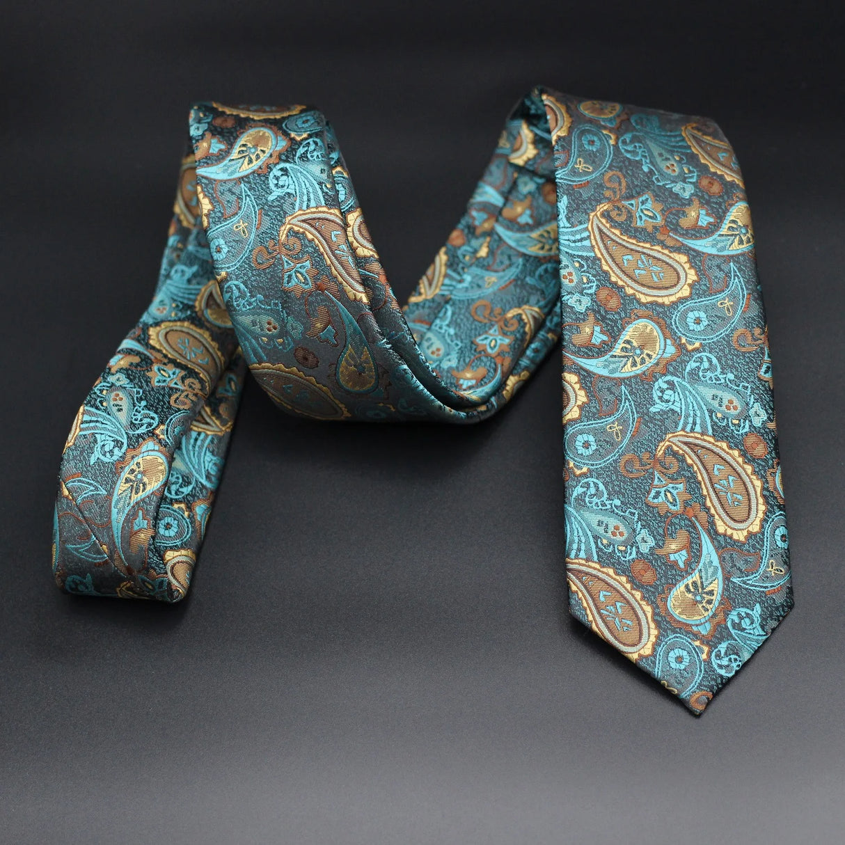 Luxury 7CM Mens Necktie Paisley Ties For Man Groomsman Jacquard Woven Gold Orange Color Neck Tie Business Party