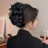 Elegance Temperament Large Claw Clip Multilayer Bow Black Fabric Ribbon Claw Jaw Clips Ponytail Hairpin Women Hair Accessories