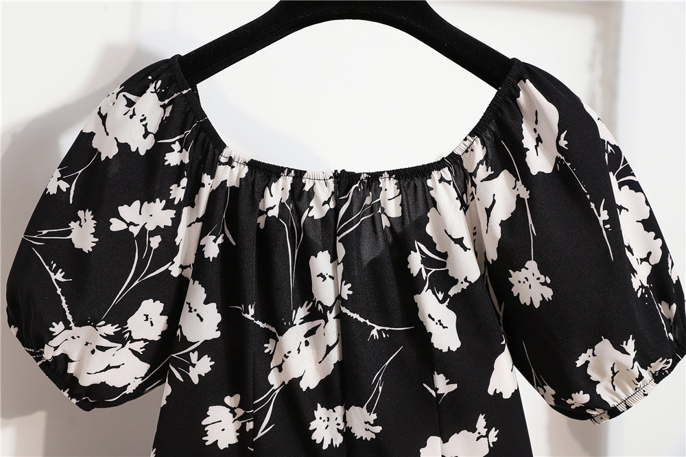Mini robes d'été pour femmes, mode féminine, imprimé floral, en mousseline de soie, froncée, manches courtes bouffantes, robe décontractée