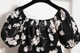 Mini robes d'été pour femmes, mode féminine, imprimé floral, en mousseline de soie, froncée, manches courtes bouffantes, robe décontractée