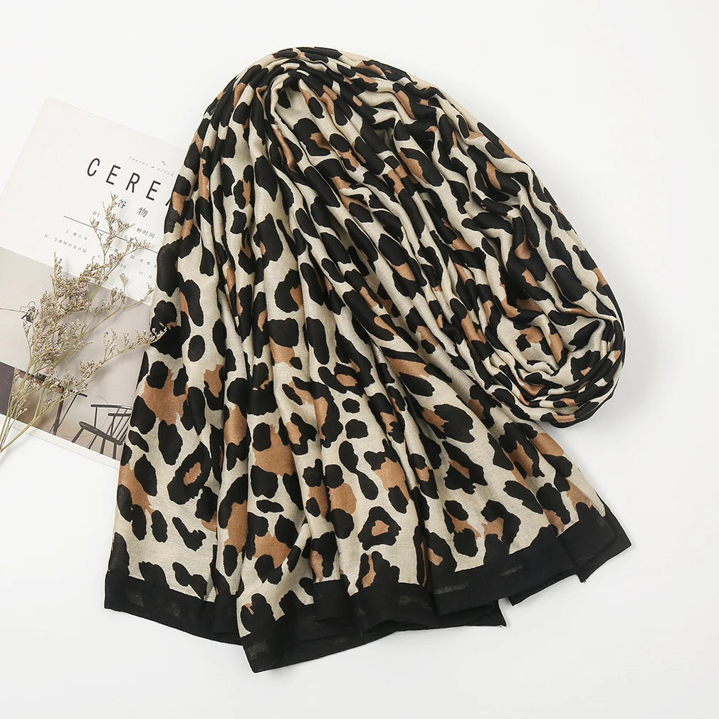 Fashion Printed Leopard Scarf Female Spring Muslim Women Hijab Scarves Tassel Large Size Headband Handkerchief Women's Bandana