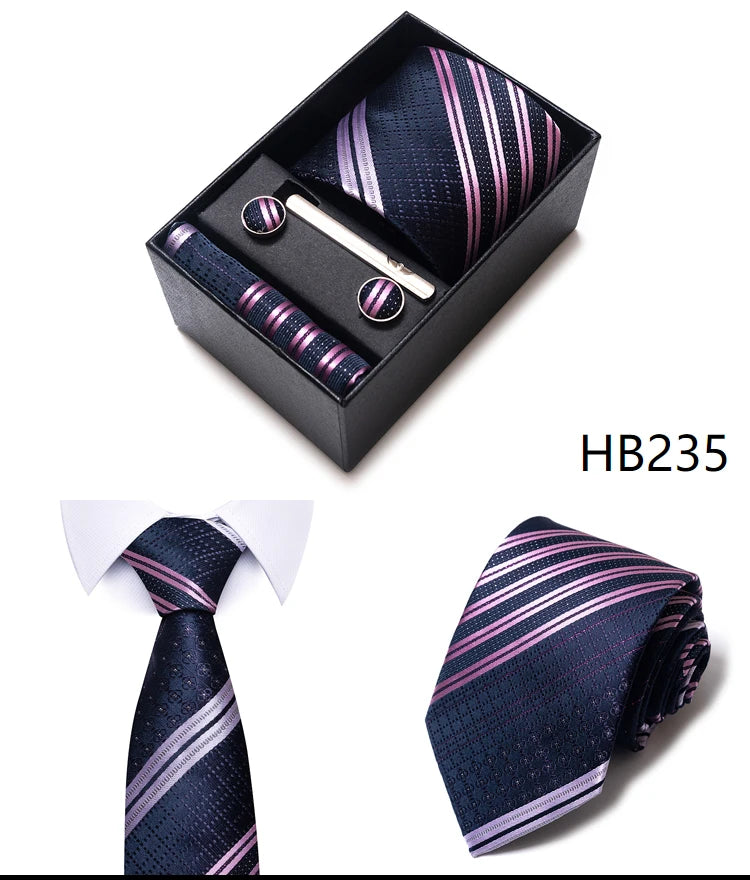 Tie For Men Brand New Style Wedding Gift Tie Pocket Squares Set Necktie Box Men Black Suit Accessories