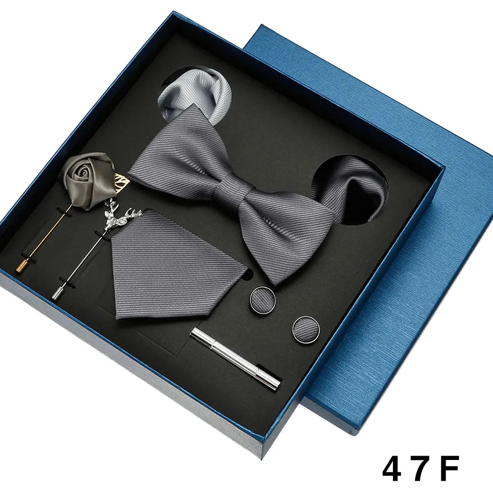 Tie Pocket Square Set Box Gift For Men Women Wedding Party Business Neck Tie Cufflinks Brooch Handky Solid Color Wholesale