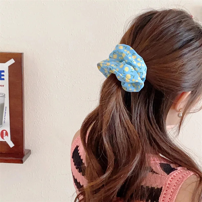 2 Pcs Korean Hair Accessories Women Small Fresh Fabric Flower Printing Elastics Hair Band Scrunchies Hair Tie Girl Ponytail Hold