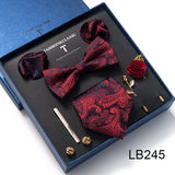 Brand Newest Design Silk Tie Set Handkerchief Pocket Squares Cufflink Bow Tie Clip Necktie Set Bussiness Wedding Suit Gift Box