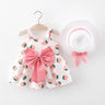 2Piece Sets Summer Toddler Girl Clothes Korean Fashion Flowers Cute Bow Sleeveless Princess Baby Dresses+Sunhat Kids Dress BC136