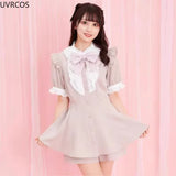 Japanese Style Gothic Y2k Lolita Plaid Rhinestone Bow Dress Shorts Set Sweet Women Puff Short Sleeve Button Shirt Party Dresses
