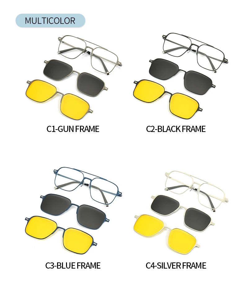 Titanium 3 In 1 New Trend Magnet Glasses Frame With Clip On Glasses Polarized Sunglasses For Men Women Optical Computer glasses