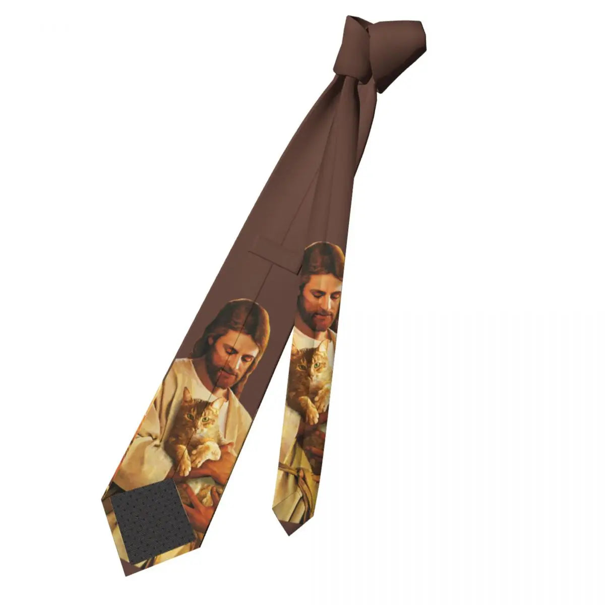 Christ And His Cat Unisex Necktie Silk Polyester 8 cm Wide Jesus Neck Tie for Men Accessories Cravat Wedding Office