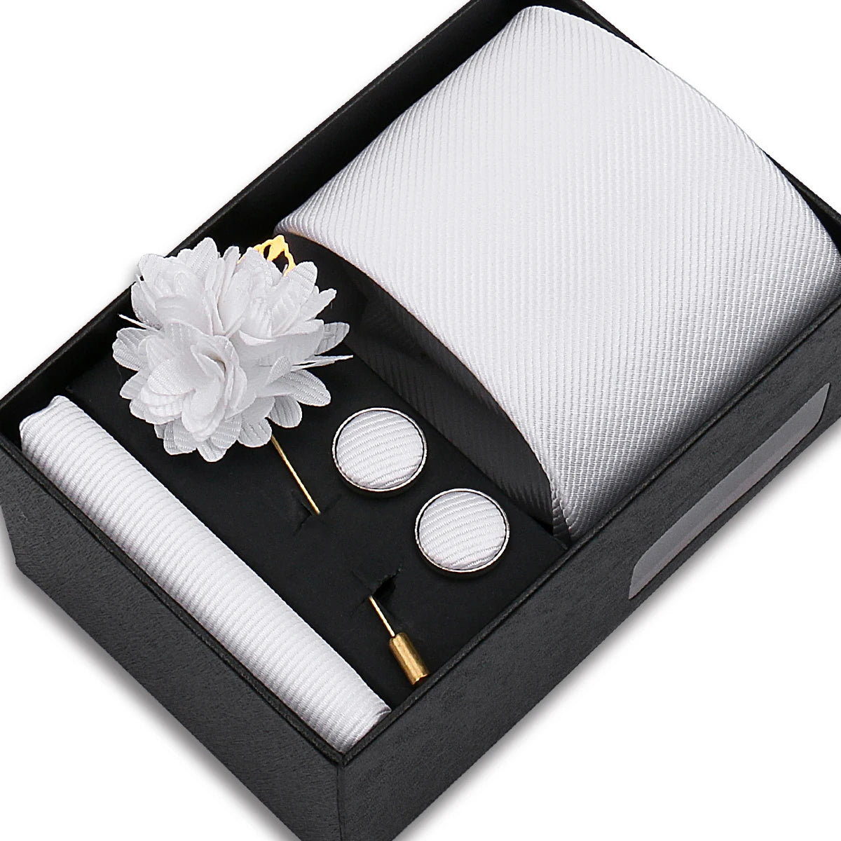 Top Quality Solid color Ties Hanky Cufflinks Brooch Set Elegant Jacquard Necktie For Men Business Wedding In Gift Box Gravatas