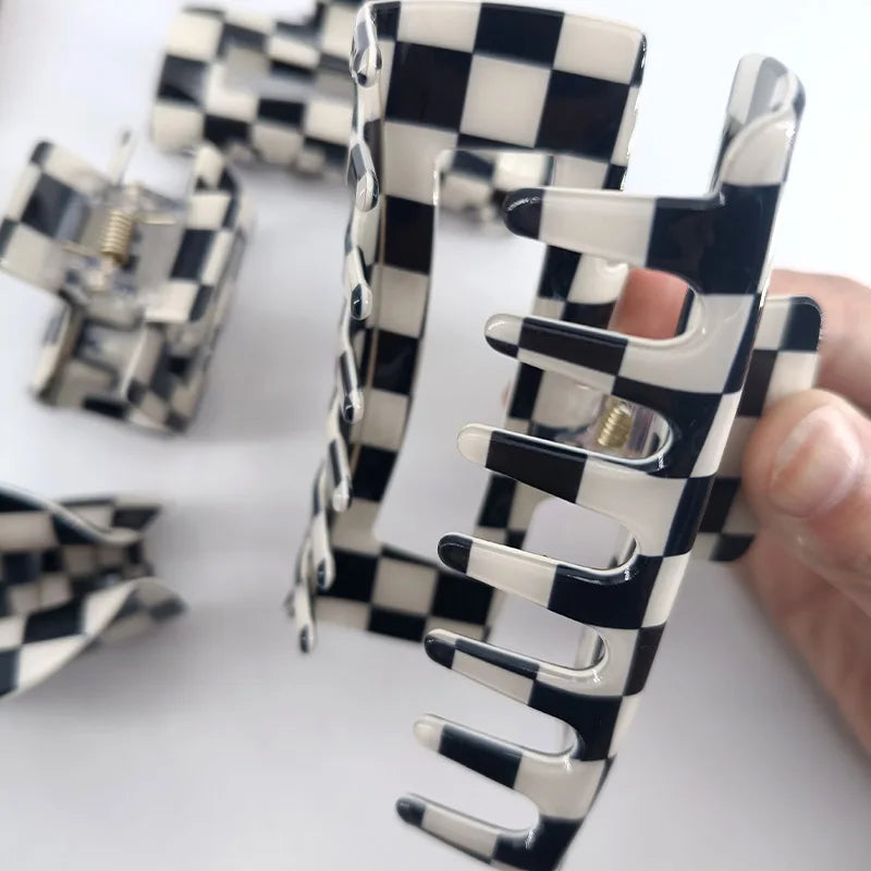 Clearance_Black White Checkered Rectangle Hair Claw Clips For Women Girls Fashion Hair Clips For Styling Claw Clamps Hair Access