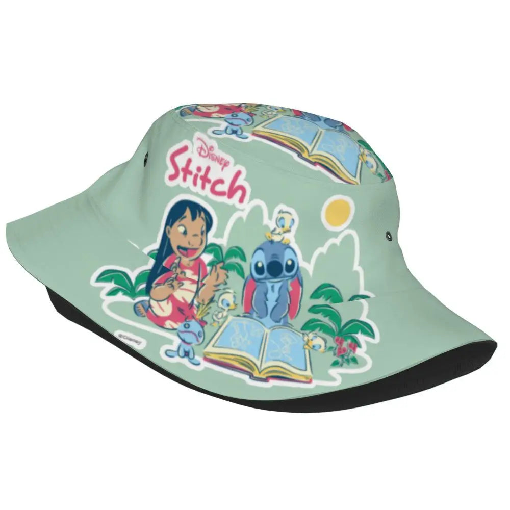Unisex Kawaii Bucket Hats Funny Stitch Cartoon Accessories Bob Hat For Beach Headwear Lightweight