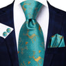 Hi-Tie Dark Green Psialey Silk Elegant Tie For Men Groom Wedding Men Necktie Pocket Square Cufflink Accessory Wholesale Designer