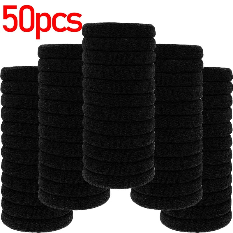 100pcs Black Basic Hair Bands Women Girls Simple High Elastic Headband Ties Rubber Ropes Scrunchies Ponytail Holders Accessories