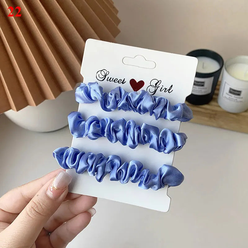 3Pcs/Set Silky Hair Scrunchies Ponytail Holders Elastics Hair Ties For Women Silk Satin Solid Color Hair Rope Hair Accessories