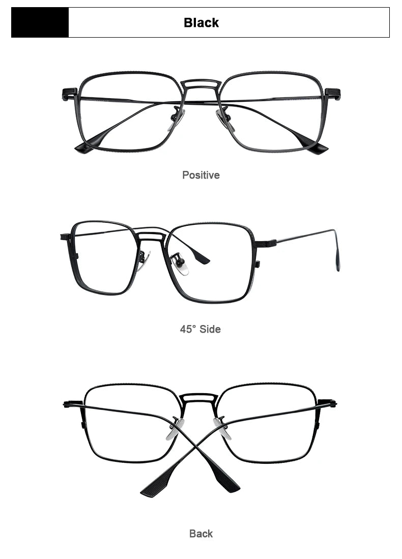 American Design Men Square Frames Handmade Retro Pure Titanium Glasses Thick Edges Business Eyeglasses Suitable for Large Faces