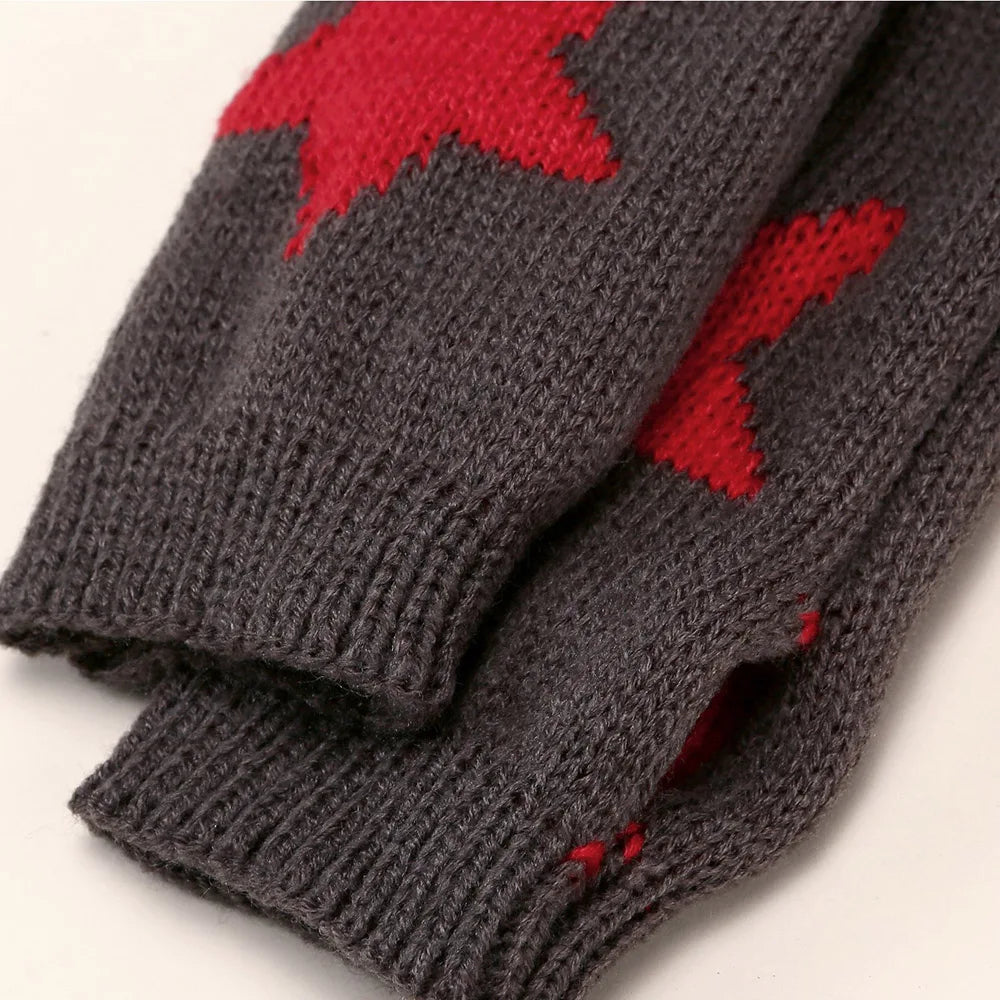 2024 Punk Y2K Knitted Woolen Gloves For Men Women Pentagram Half Finger Warm Soft Mittens Soft Star Hand Fingerless Gloves