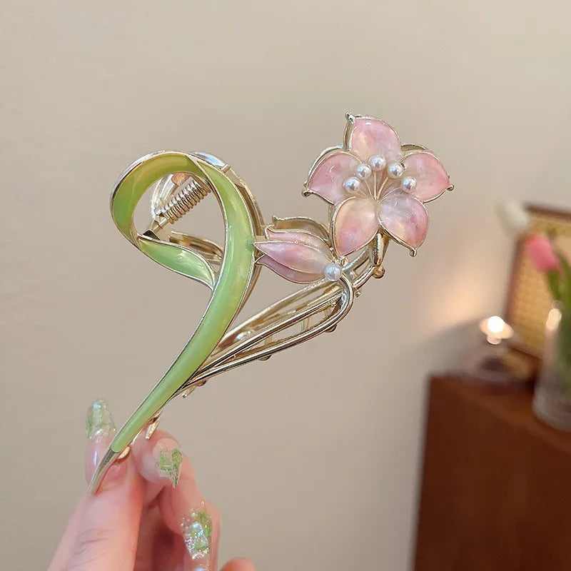 New Women Metal Hair Claw Elegant Gold Flowers Hair Clips Barrette Crab Headband Ponytail Clip Headwear hair accessories tiara