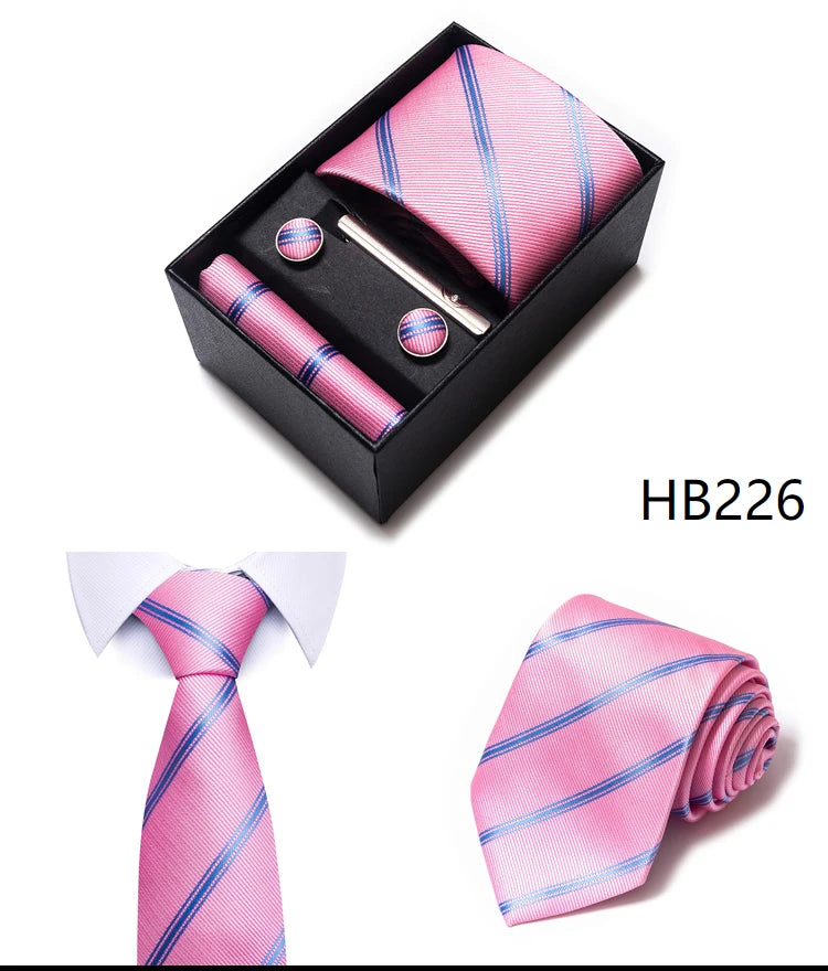 65 Colors Fashion Tie Handkerchief Set Tie Clip Necktie Box Man's Shirt Dark Red  Accessories Men Wedding Holiday  Gift