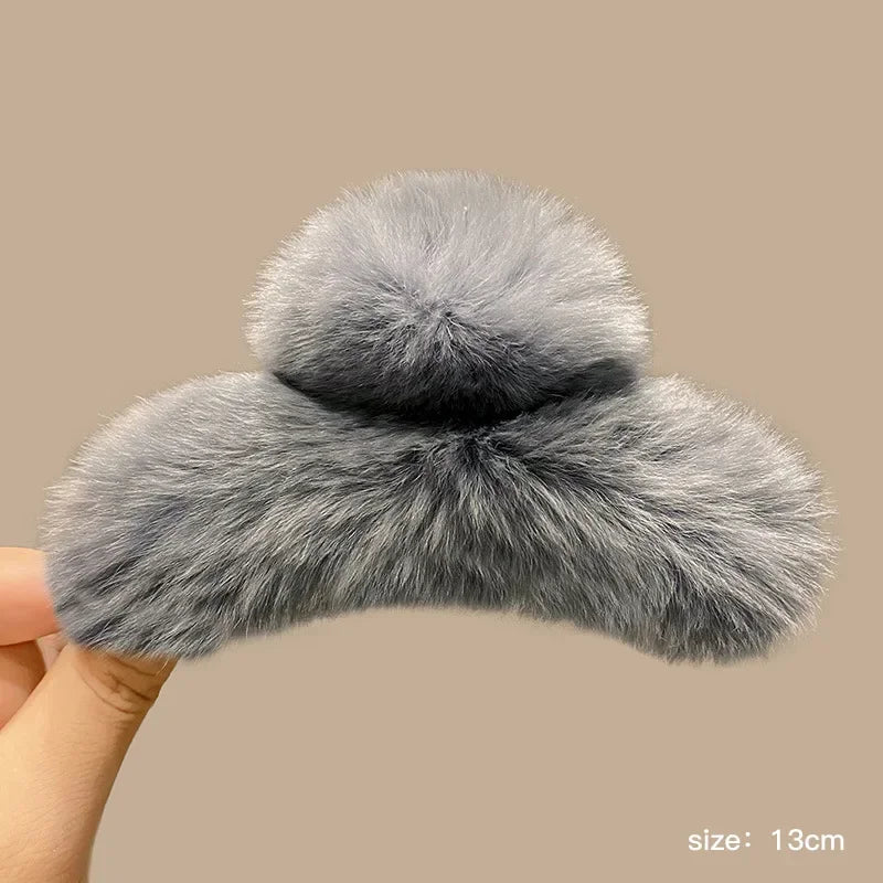 Muweordy New Oversized Faux Fur Big Crab Hair Clip for Girls Rabbit Hair Claw Clips Cute Plush Ponytail Women's Hair Barrettes