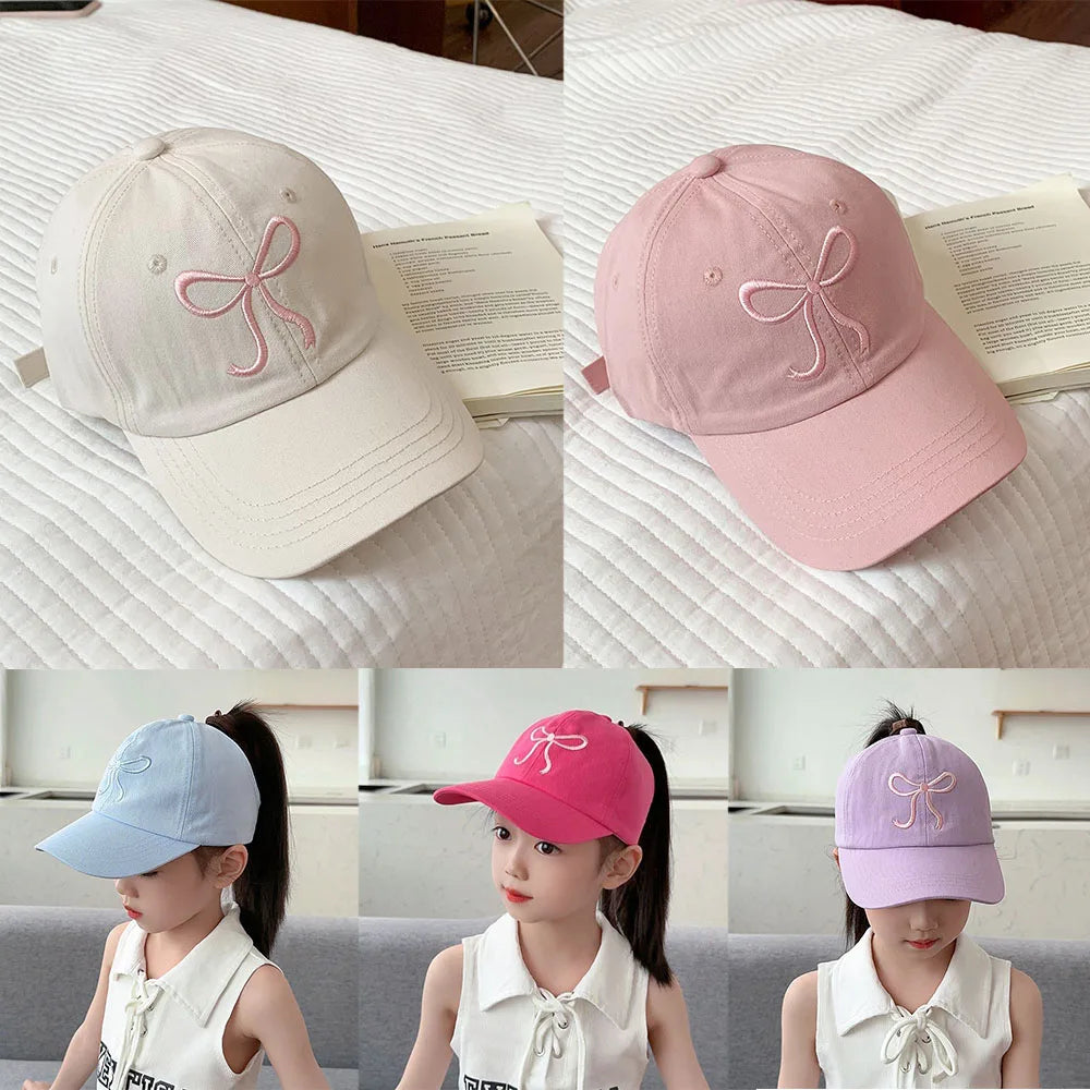Sweet Bow Baby Girl Baseball Caps Pink White Children Sun Hat High Ponytail Kids Boy Sun Hats Adjustable Outdoor Travel Caps New