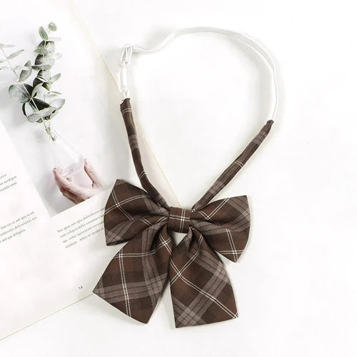 Brown Retro Plaid Striped Lazy-Free Japanese Style Brown Tie Women's Junior Wear Bow Tie College Style Men's Fashionmariage bleu