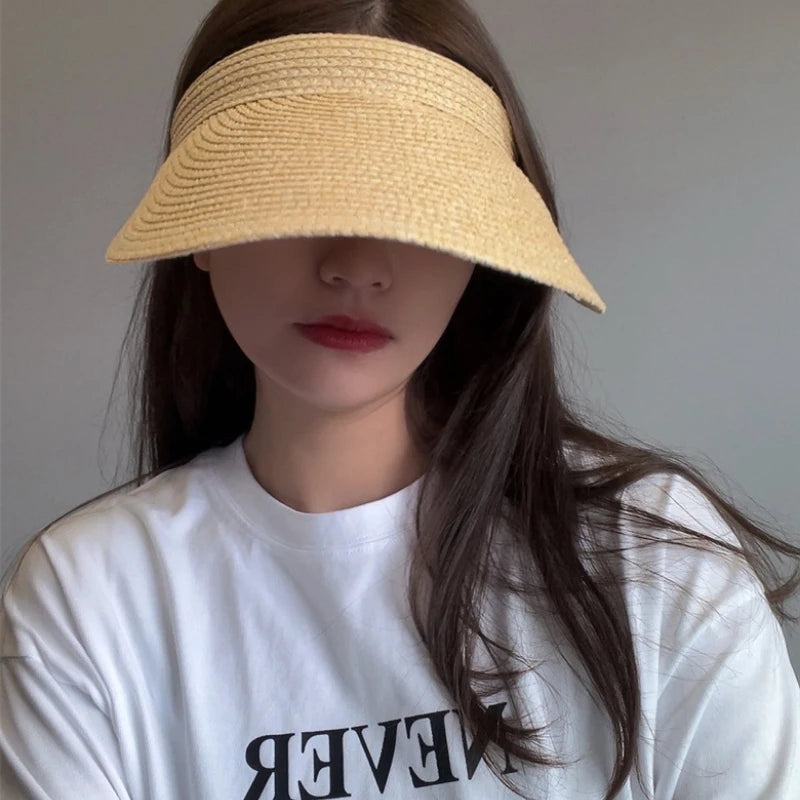 New Korean Version Summer Eaves Empty Top Sun Hat Raffia Headband Type Versatile Casual Roofless Beach Women's Straw Cap Gorras