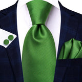 Hi-Tie Dark Green Psialey Silk Elegant Tie For Men Groom Wedding Men Necktie Pocket Square Cufflink Accessory Wholesale Designer