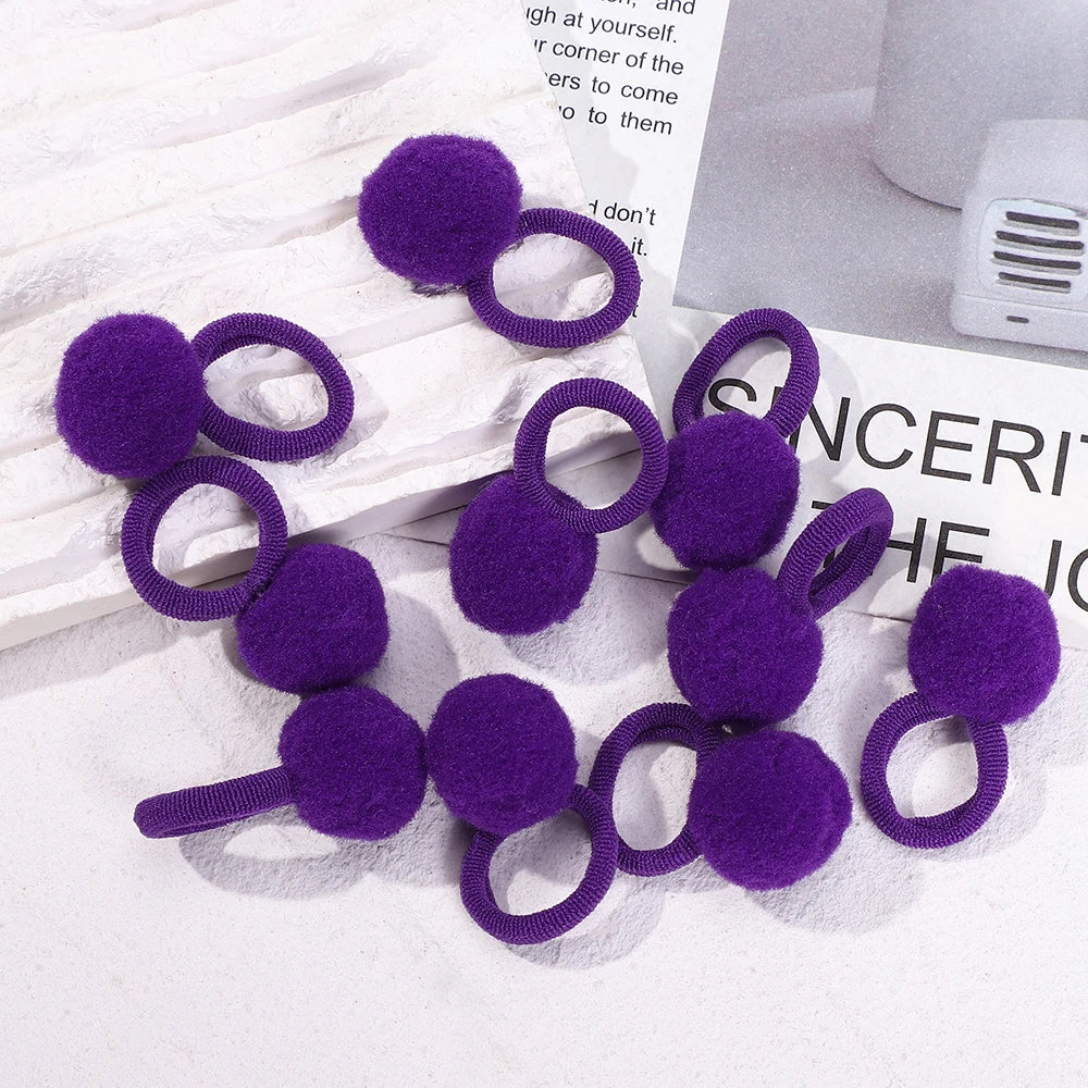 20pcs Kids Elastic Hair Bands Girls Plush Ball Rubber Band For Children Sweets Scrunchie Hair Ties Clip Baby Hair Accessories