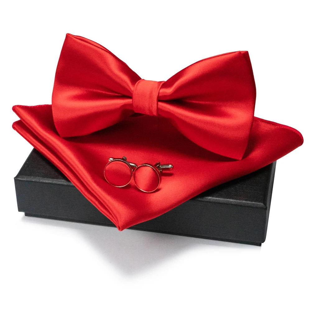 EASTEPIC Men's Bow Tie Sets Including Cufflinks and Handkerchieves Bow Ties with Adjustable Straps for Formal Occasions