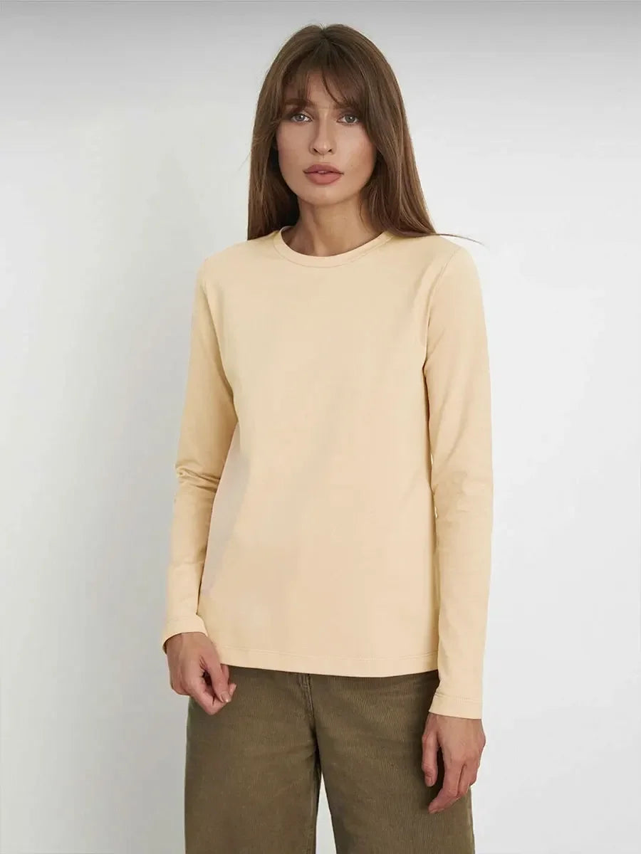 Bornladies Women's Spring Autumn 100% Cotton T-shirt Bottoming Basic Solid Lady Long Sleeve Loose Tops Shirts Oversized T Shirt
