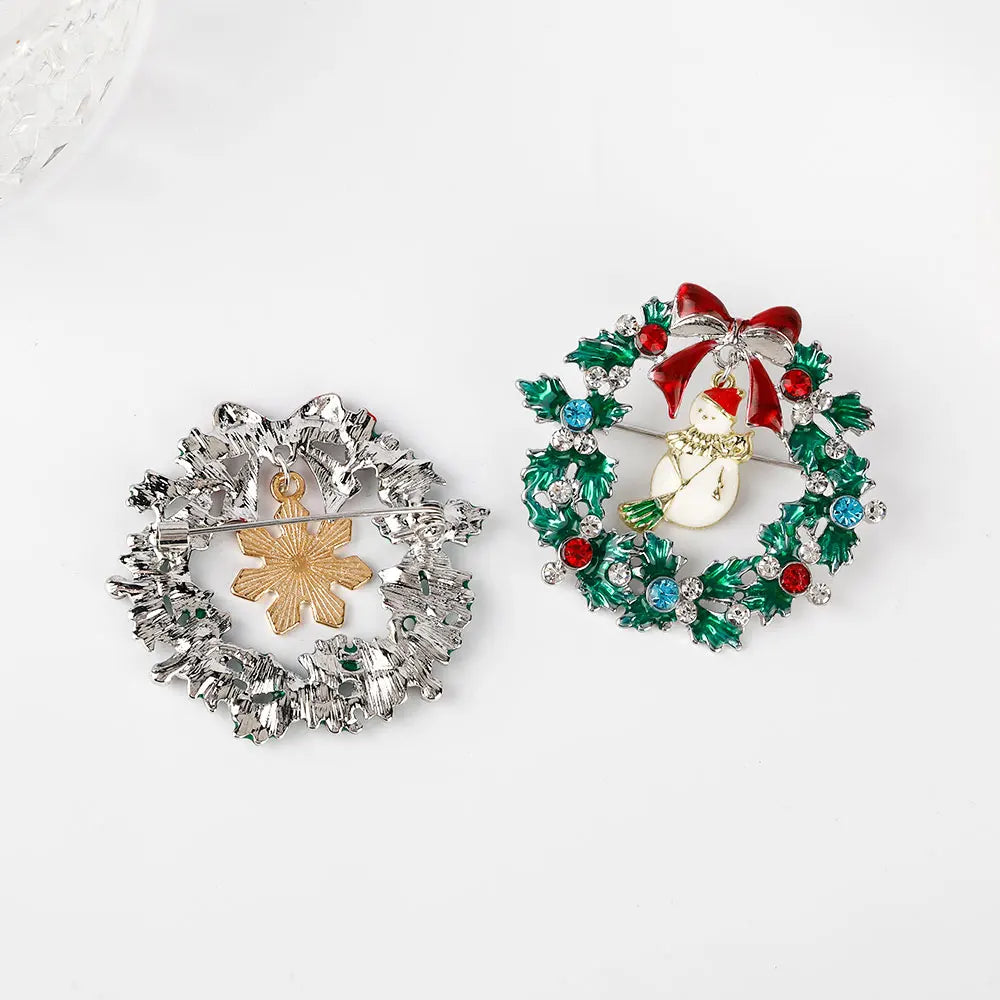 Christmas Wreath Collection Enamel Crystal Brooches With Candy Canes Bells Santa Claus Reindeer Snowman Snowflake Tree Drop