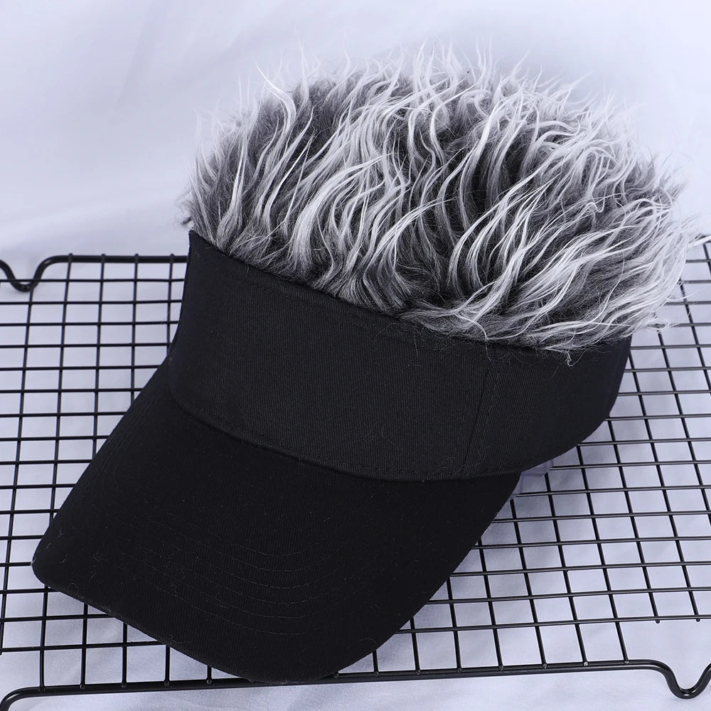 Men Women Casual Concise Sunshade Adjustable Sun Visor Baseball Cap with Spiked Hairs Wig Baseball Hat with Spiked Wigs
