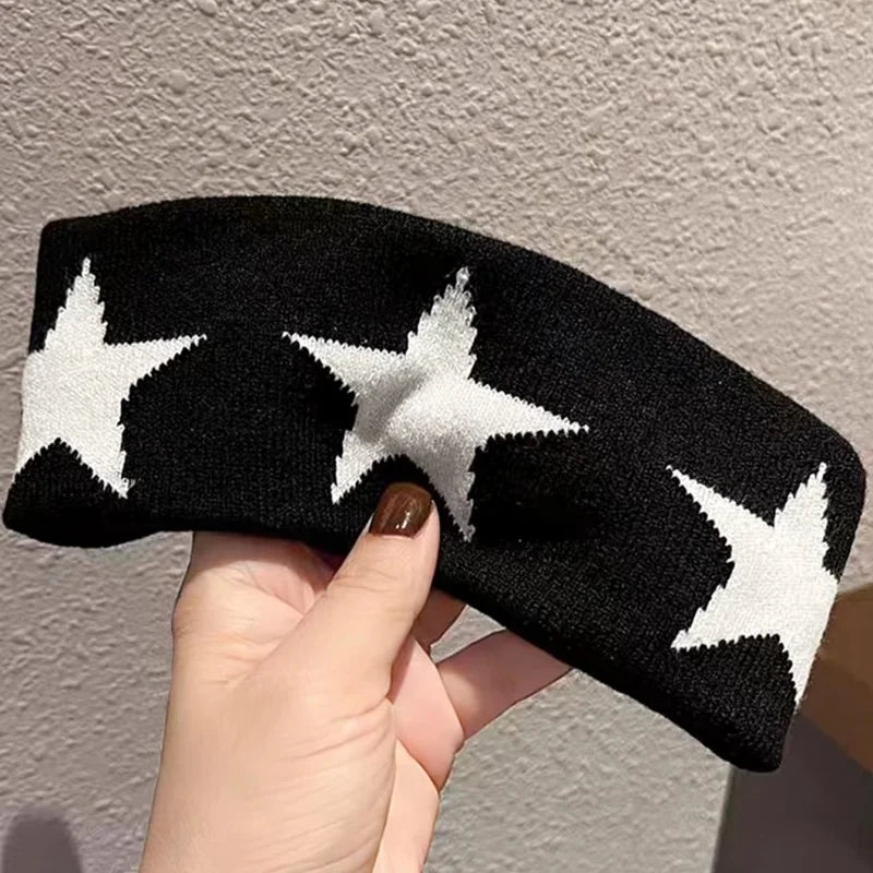Star Embroidery Sports Headband for Running, Cycling, Yoga | Black Headbands for Women No Slip Soft Hair Accessories